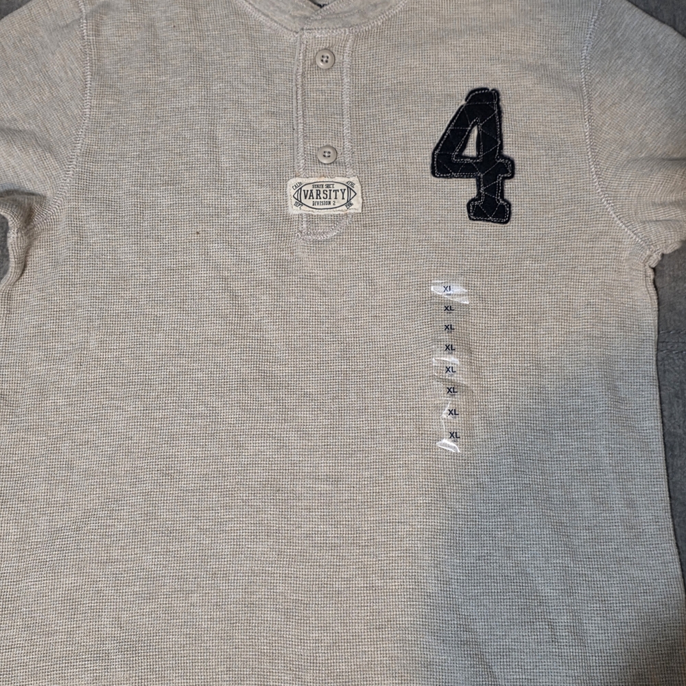 GAP Kids Light Gray Varsity Long Sleeve Henley